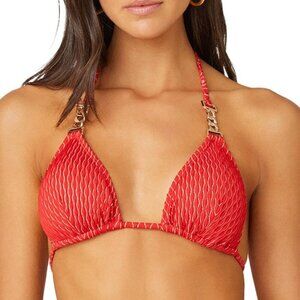 Shoshanna Halter Straps Tie Back Neck Chain Triangle Bikini Top Bra Size M Red